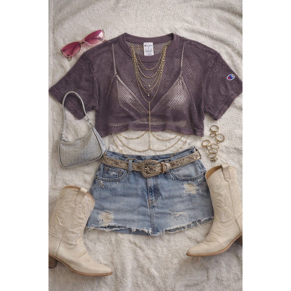 Champion Frosted Plum Women's Mesh Shirt Small Coachella Fest Outfit - Pre Owned